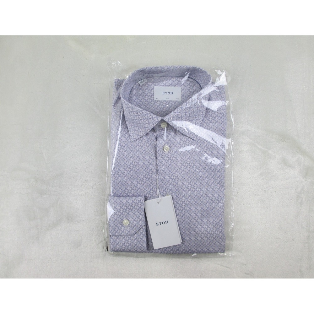 NEW Eton Dress Shirt Mens 42 16.5 Large Pink Floral Cotton Slim‎ Business